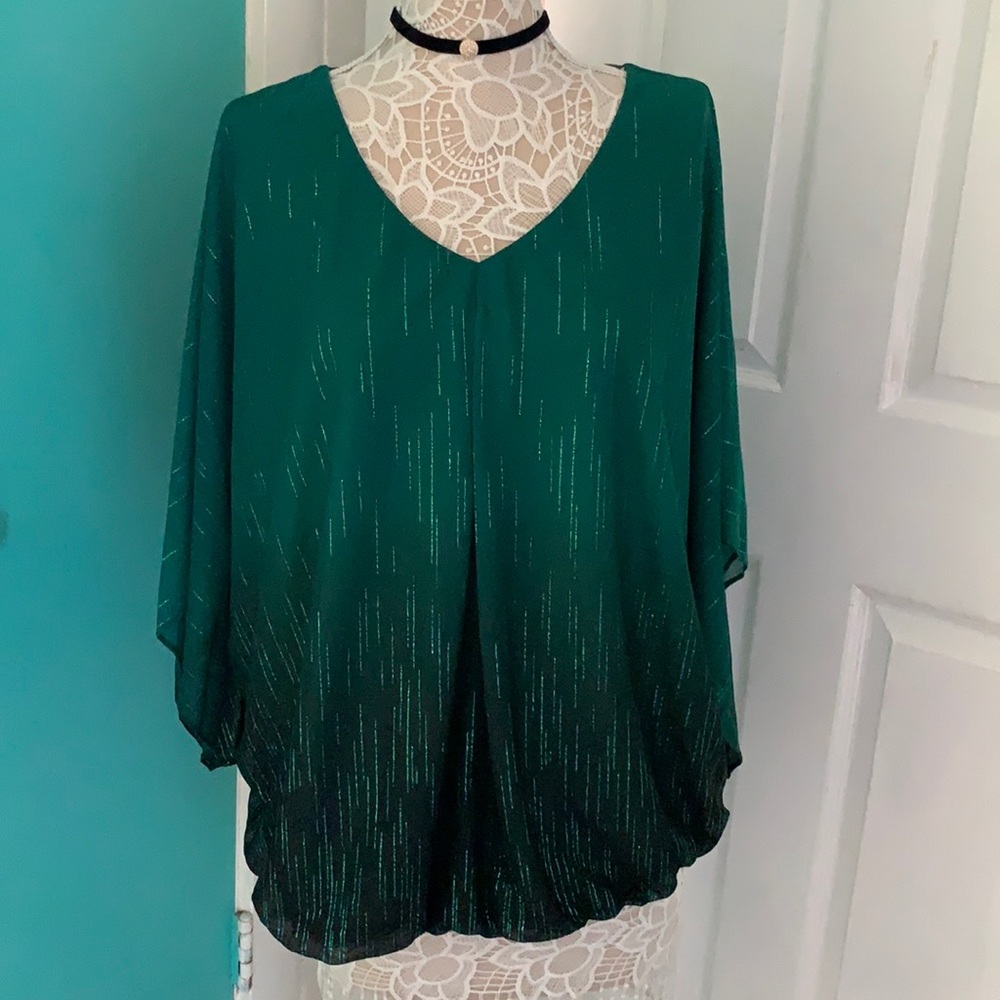 🎉Sara Michelle Emerald Black Rain Glitter Blouse